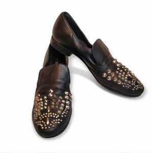 STRATEGIA Studded Leather Loafers Black Size 6.5